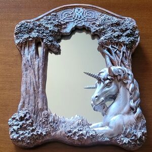 Vintage Mystical A$$ Witchy Unicorn Mirror Frame Hang or Stand Silver Brown